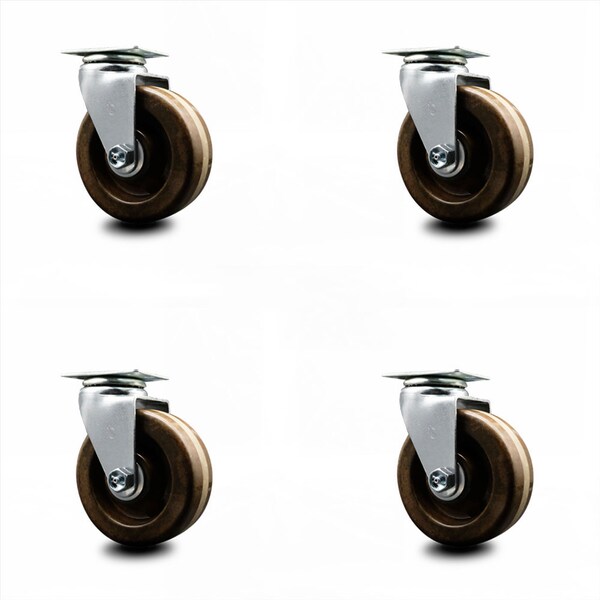 4 Inch High Temp Phenolic Wheel Swivel Caster Set with Roller Bearings SCC